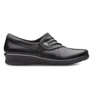 Clarks Hope Roxanne Black Leather Slip On Shoes Sz 7 NIB